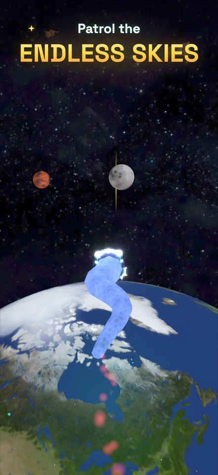 Gameplay: the star serpent on endless patrol above Earth